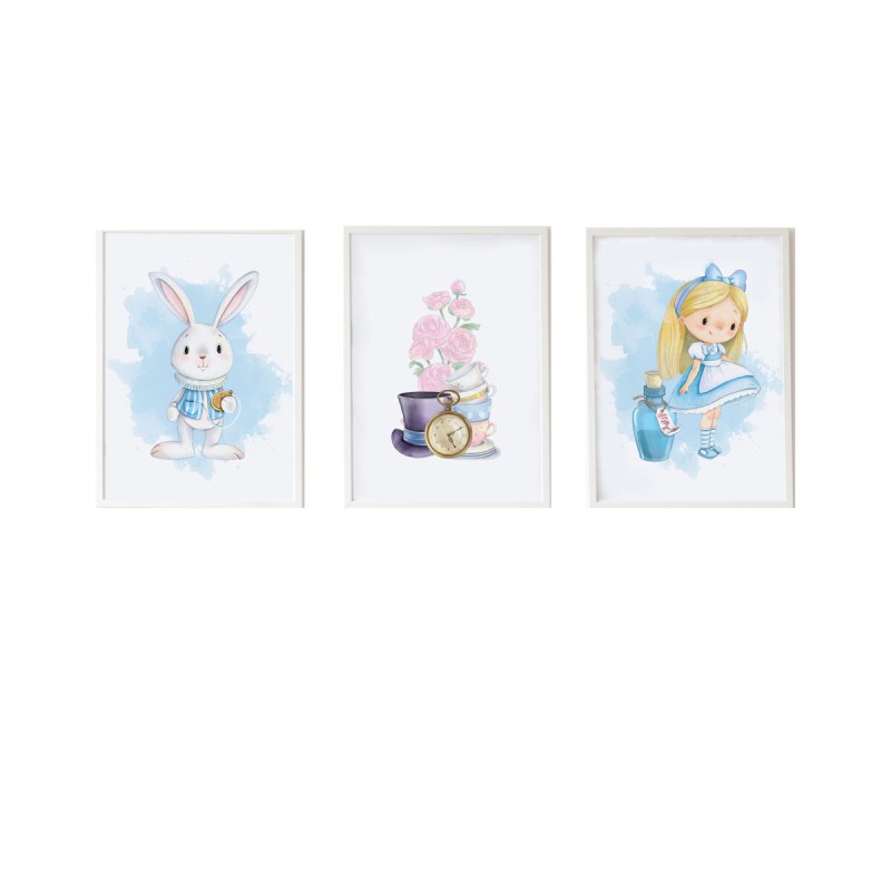 Satz mit 3 Bildern Crochetts Alice 33 x 43 x 2 cm Blomster Hase Mädchen 3 Stücke