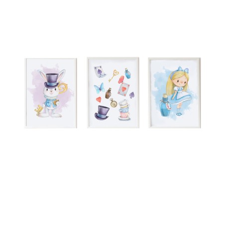 Satz mit 3 Bildern Crochetts Alice 33 x 43 x 2 cm Hase Hut Mädchen 3 Stücke