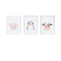 Satz mit 3 Bildern Crochetts 33 x 43 x 2 cm Elefant Kuh Pinguin 3 Stücke