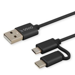 USB-Kabel auf Micro-USB und USB C Savio CL-128 Schwarz 1 m