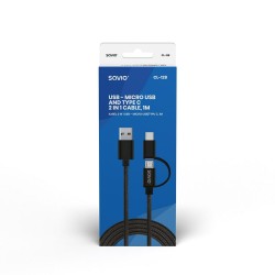 USB-Kabel auf Micro-USB und USB C Savio CL-128 Schwarz 1 m